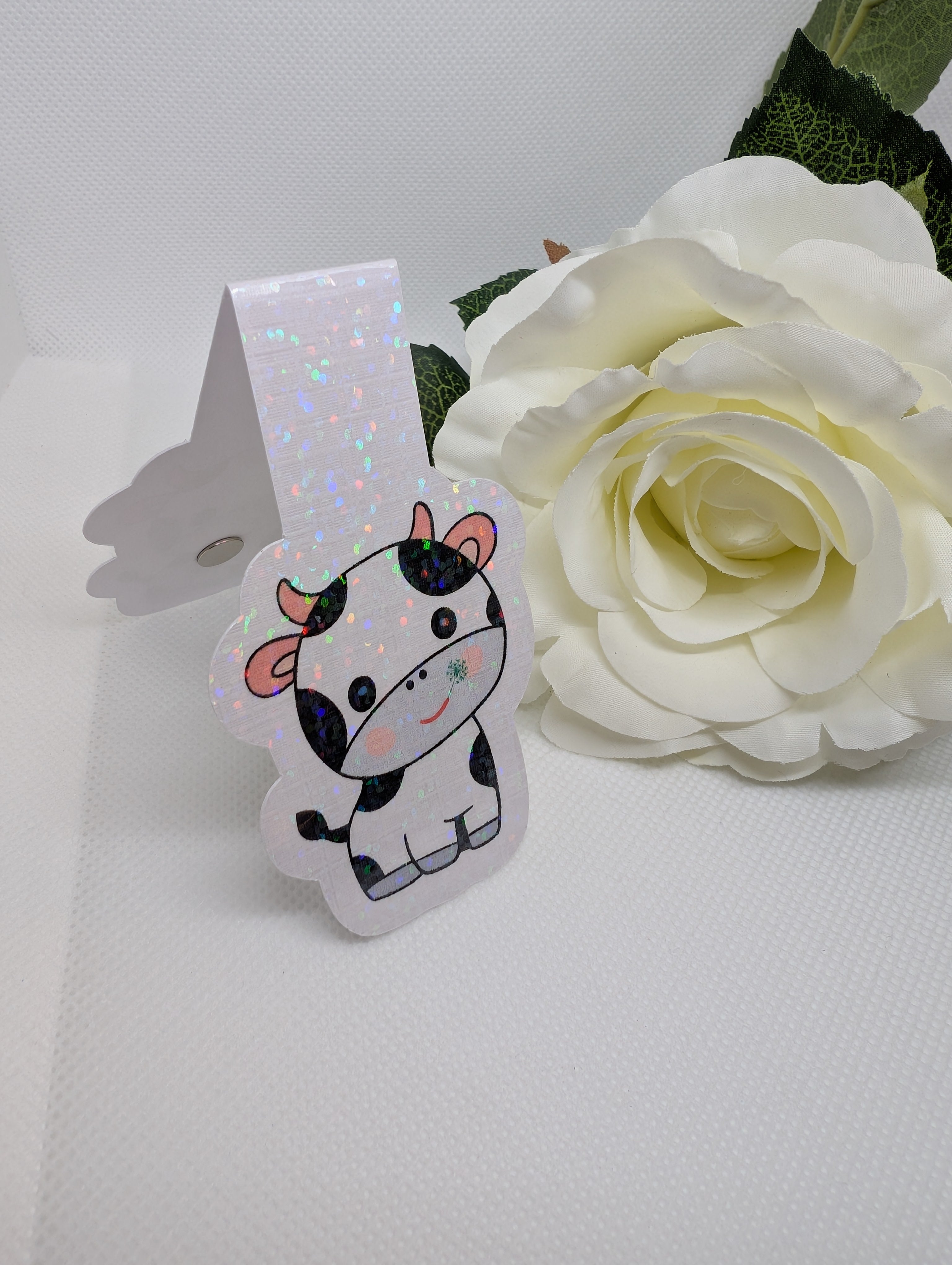 Magnetisches Lesezeichen Kuh mit Blume